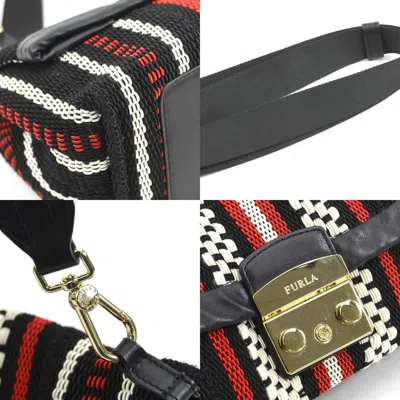 Pre-owned Furla Black Ivory Red Color Nylon Cotton Leather Shoulder Bag () In Black, Ivory, Red Color