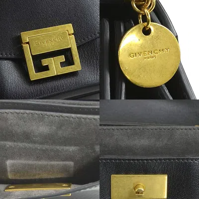 Pre-owned Givenchy Black Dark Gray Leather Suede Handbag Shoulder Bag () In Black, Dark Gray