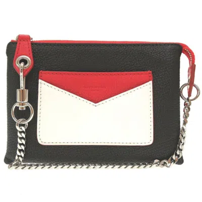 Pre-owned Givenchy Black Red Color Leather Pouch Shoulder Bag () In Black, Red Color