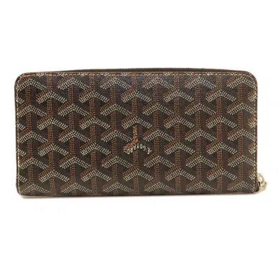 Pre-owned Goyard Black Brown Coated Canvas Leather Long Wallet (bi-fold) () In Black, Brown