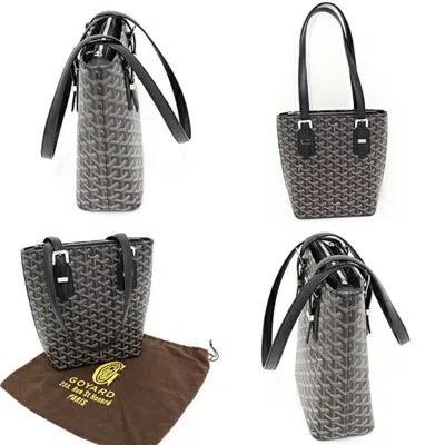Pre-owned Goyard Black Brown White Canvas Leather Shoulder Bag Tote Bag () In Black, Brown, White