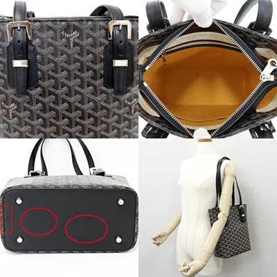 Pre-owned Goyard Black Brown White Canvas Leather Shoulder Bag Tote Bag () In Black, Brown, White