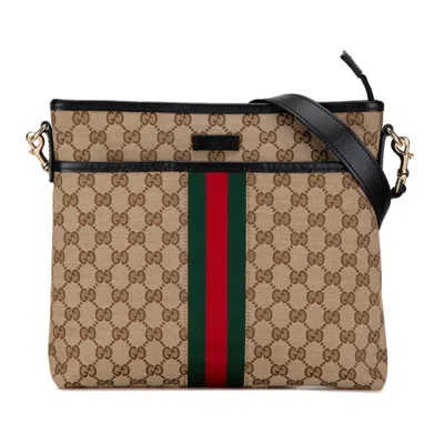 Pre-owned Gucci Beige Black Canvas Leather Shoulder Bag () In Beige, Black