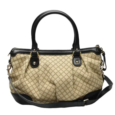 Pre-owned Gucci Beige Black Canvas Shoulder Bag () In Beige, Black