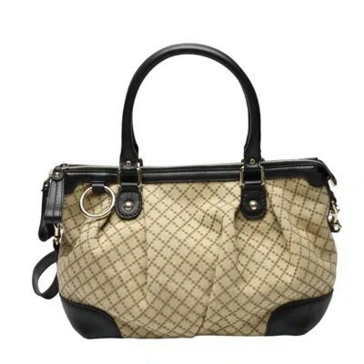 Pre-owned Gucci Beige Black Canvas Shoulder Bag () In Beige, Black
