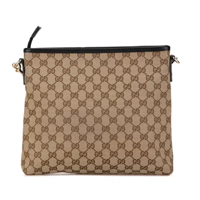 Pre-owned Gucci Beige Black Canvas Leather Shoulder Bag () In Beige, Black