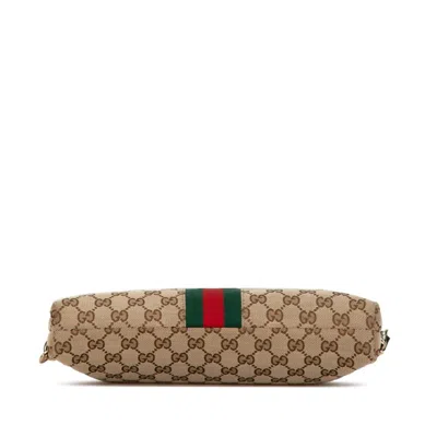 Pre-owned Gucci Beige Black Canvas Leather Shoulder Bag () In Beige, Black