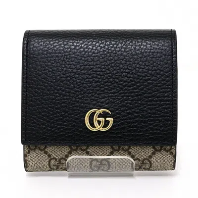 Pre-owned Gucci Beige Black Gg Supreme Canvas Leather Coin Purse/coin Case () In Beige, Black