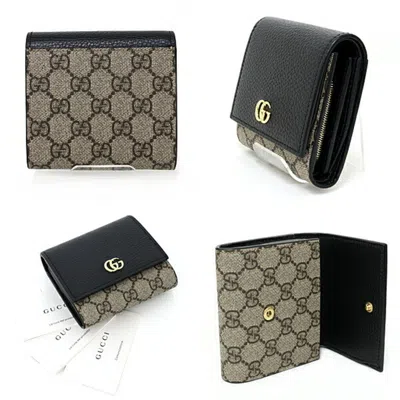 Pre-owned Gucci Beige Black Gg Supreme Canvas Leather Coin Purse/coin Case () In Beige, Black