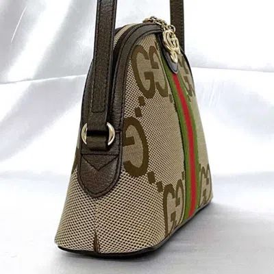 Pre-owned Gucci Beige Brown Canvas Leather Pochette Shoulder Bag () In Beige, Brown
