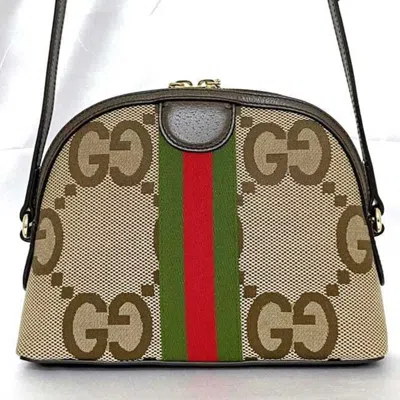 Pre-owned Gucci Beige Brown Canvas Leather Pochette Shoulder Bag () In Beige, Brown