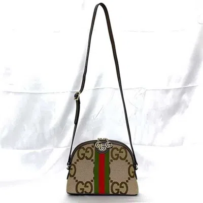 Pre-owned Gucci Beige Brown Canvas Leather Pochette Shoulder Bag () In Beige, Brown
