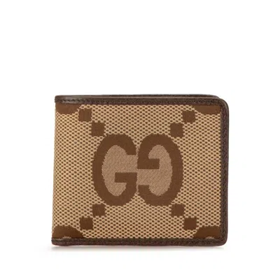 Pre-owned Gucci Beige Brown Canvas Leather Wallet (bi-fold) () In Beige, Brown