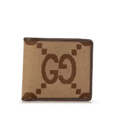 Pre-owned Gucci Beige Brown Canvas Leather Wallet (bi-fold) () In Beige, Brown