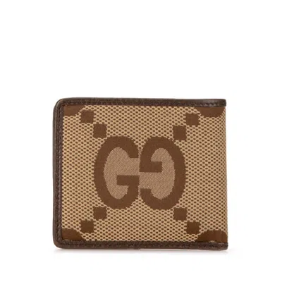 Pre-owned Gucci Beige Brown Canvas Leather Wallet (bi-fold) () In Beige, Brown