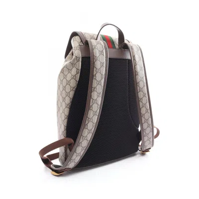Pre-owned Gucci Beige Brown Multi-color Pvc Coated Canvas Leather Backpack () In Beige, Brown, Multi-color