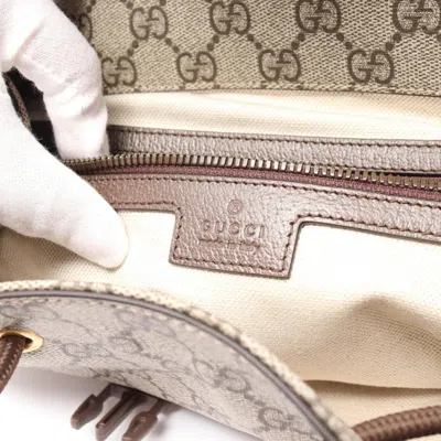 Pre-owned Gucci Beige Brown Multi-color Pvc Coated Canvas Leather Backpack () In Beige, Brown, Multi-color