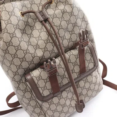 Pre-owned Gucci Beige Brown Multi-color Pvc Coated Canvas Leather Backpack () In Beige, Brown, Multi-color