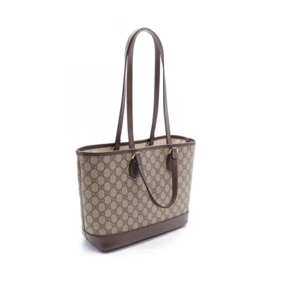 Pre-owned Gucci Beige Brown Pvc Coated Canvas Leather Tote Bag () In Beige, Brown