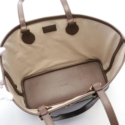 Pre-owned Gucci Beige Brown Pvc Coated Canvas Leather Tote Bag () In Beige, Brown