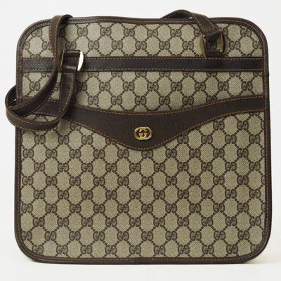 Pre-owned Gucci Beige Brown Pvc Leather Handbag Tote Bag () In Beige, Brown