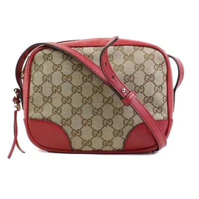 Pre-owned Gucci Beige Brown Red Color Gg Canvas Leather Shoulder Bag () In Beige Brown, Red Color