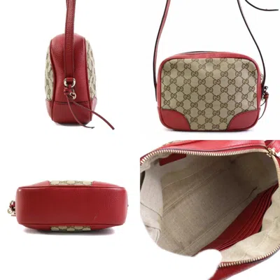 Pre-owned Gucci Beige Brown Red Color Gg Canvas Leather Shoulder Bag () In Beige Brown, Red Color