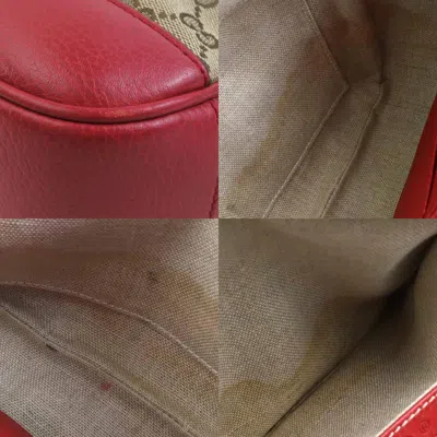 Pre-owned Gucci Beige Brown Red Color Gg Canvas Leather Shoulder Bag () In Beige Brown, Red Color