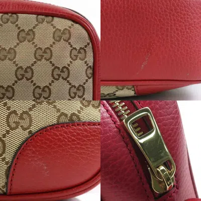 Pre-owned Gucci Beige Brown Red Color Gg Canvas Leather Shoulder Bag () In Beige Brown, Red Color