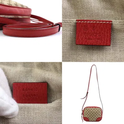 Pre-owned Gucci Beige Brown Red Color Gg Canvas Leather Shoulder Bag () In Beige Brown, Red Color