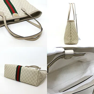 Pre-owned Gucci Beige Green Red Color White Gg Supreme Canvas Tote Bag () In Beige, Green, Red Color, White