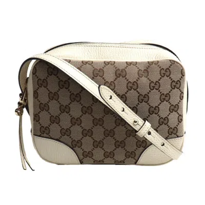 Pre-owned Gucci Beige White Gg Canvas Leather Shoulder Bag () In Beige, White