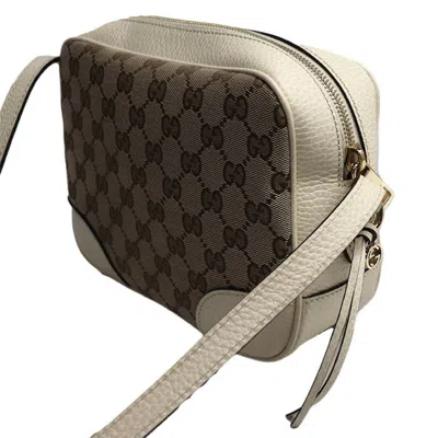 Pre-owned Gucci Beige White Gg Canvas Leather Shoulder Bag () In Beige, White
