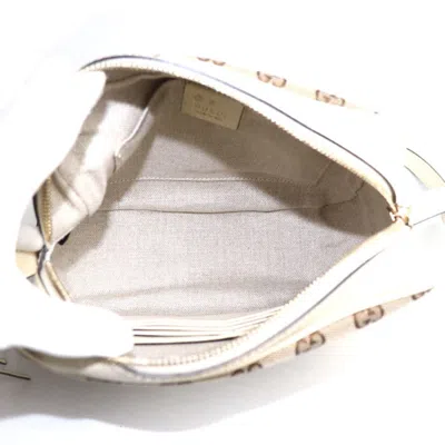 Pre-owned Gucci Beige White Gg Canvas Leather Shoulder Bag () In Beige, White