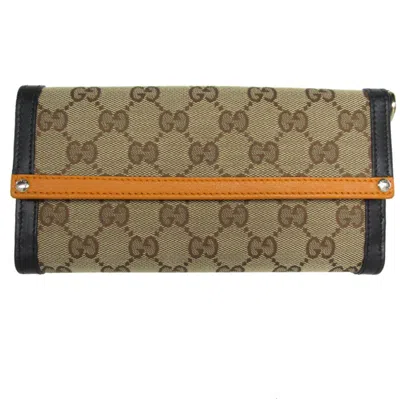 Pre-owned Gucci Black Brown Orange Gg Canvas Leather Long Wallet (bi-fold) () In Black, Brown, Orange