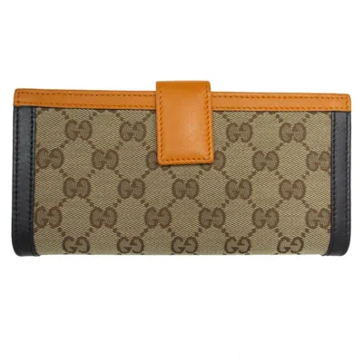Pre-owned Gucci Black Brown Orange Gg Canvas Leather Long Wallet (bi-fold) () In Black, Brown, Orange
