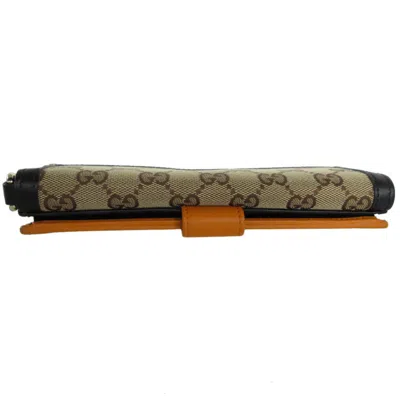 Pre-owned Gucci Black Brown Orange Gg Canvas Leather Long Wallet (bi-fold) () In Black, Brown, Orange