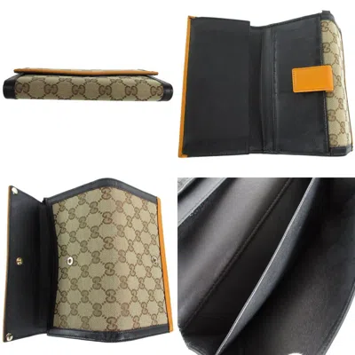 Pre-owned Gucci Black Brown Orange Gg Canvas Leather Long Wallet (bi-fold) () In Black, Brown, Orange