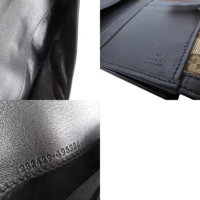Pre-owned Gucci Black Brown Orange Gg Canvas Leather Long Wallet (bi-fold) () In Black, Brown, Orange