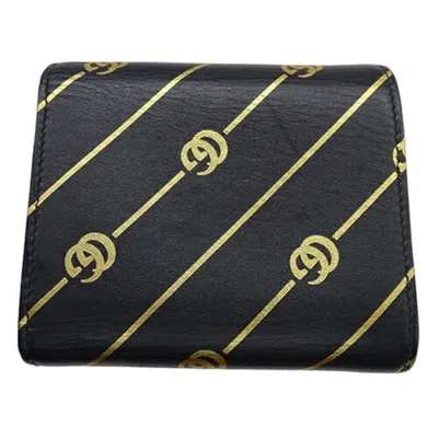 Pre-owned Gucci Black Gold Leather Wallet (tri-fold) () In Black, Gold