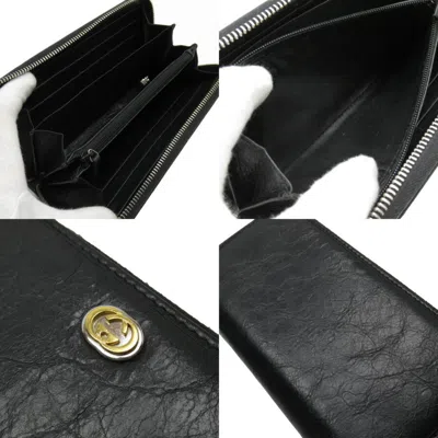 Pre-owned Gucci Black Gold Silver Leather Long Wallet (bi-fold) () In Black, Gold, Silver
