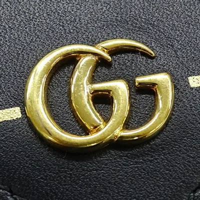 Pre-owned Gucci Black Gold Leather Wallet (tri-fold) () In Black, Gold