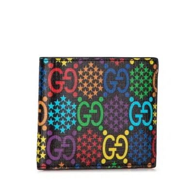 Pre-owned Gucci Black Multi-color Pvc Wallet (bi-fold) () In Black, Multi-color