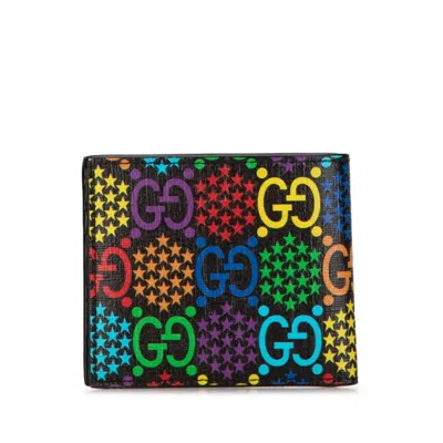 Pre-owned Gucci Black Multi-color Pvc Wallet (bi-fold) () In Black, Multi-color