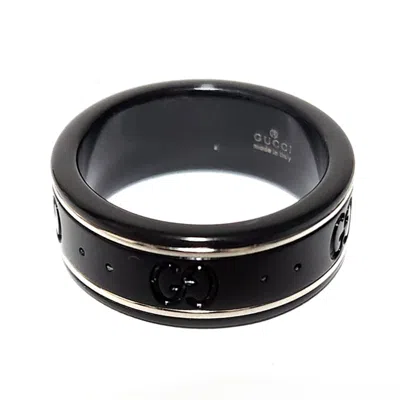 Pre-owned Gucci Black Silver White Gold (18k) Band Ring () In Black, Silver