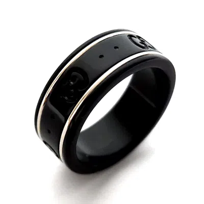 Pre-owned Gucci Black Silver White Gold (18k) Band Ring () In Black, Silver