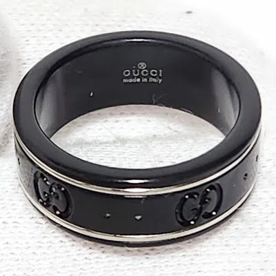 Pre-owned Gucci Black Silver White Gold (18k) Band Ring () In Black, Silver