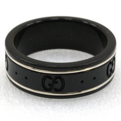 Pre-owned Gucci White Gold (18k) Band Ring () In Black