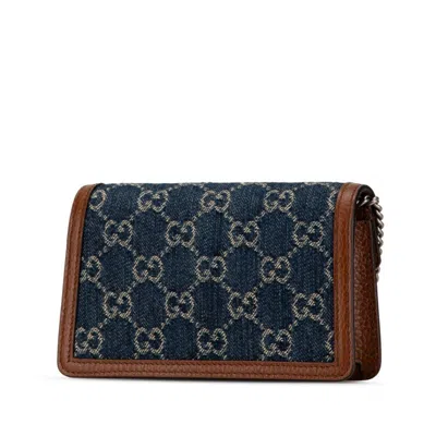 Pre-owned Gucci Blue Brown Denim Leather Shoulder Bag () In Blue, Brown
