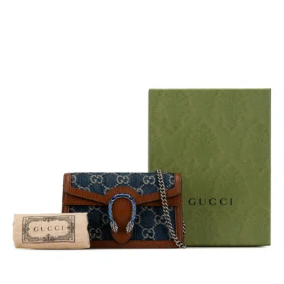 Pre-owned Gucci Blue Brown Denim Leather Shoulder Bag () In Blue, Brown